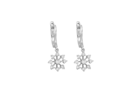 Diamond Snowflake 18K White Gold Dangly Earrings
