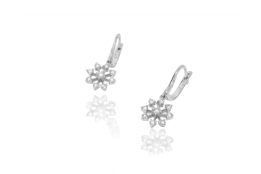 Diamond Snowflake 18K White Gold Dangly Earrings