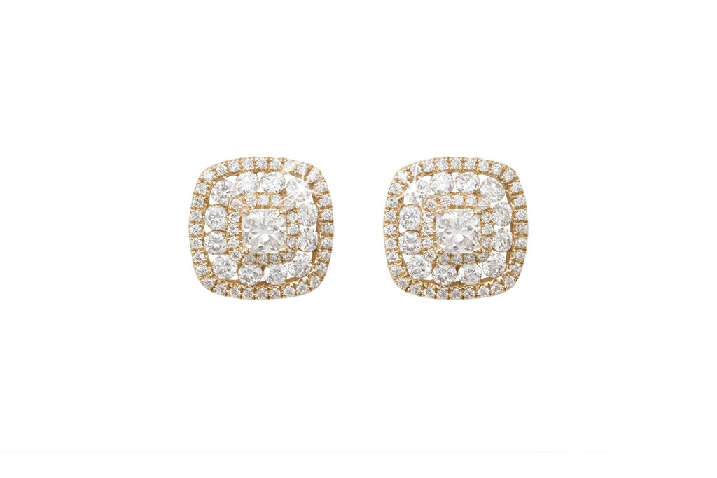 Mullti Stone Diamond 18K Rose Gold Stud Earrings