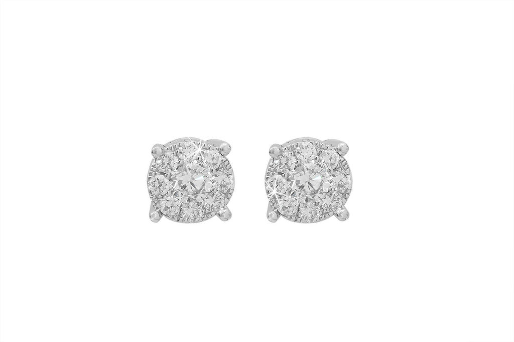 Illusion Set Multi Stone Diamond 18K White Gold Stud Earrings