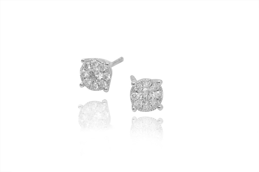 Illusion Set Multi Stone Diamond 18K White Gold Stud Earrings