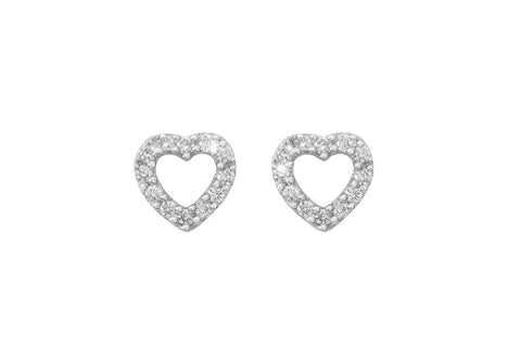 Diamond Heart 18K White Gold Stud Earrings