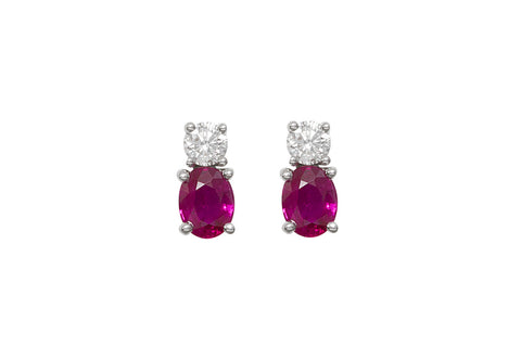 Ruby and Diamond 18K White Gold Stud Earrings - OUT OF STOCK