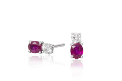 Ruby and Diamond 18K White Gold Stud Earrings - OUT OF STOCK
