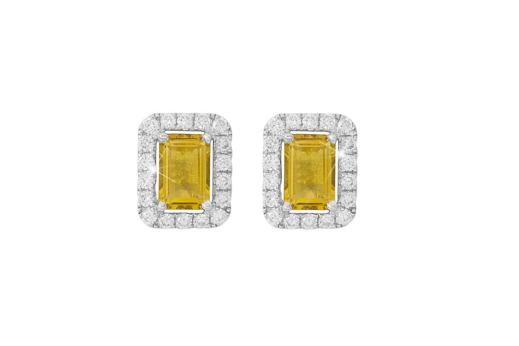 Citrine and Diamond Halo 18K White Gold Stud Earrings - OUT OF STOCK