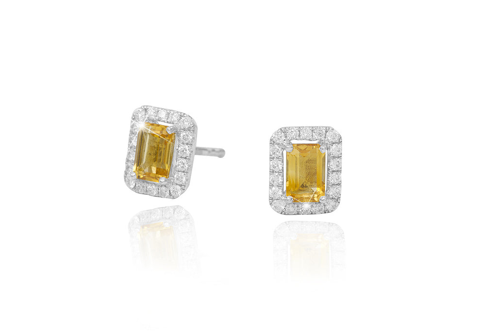 Citrine and Diamond Halo 18K White Gold Stud Earrings - OUT OF STOCK