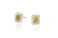 Citrine and Diamond Halo 18K White Gold Stud Earrings - OUT OF STOCK