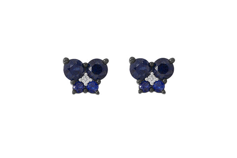 Blue Sapphire and Diamond Butterfly 18K White Gold Stud Earrings