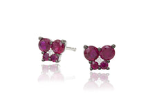Ruby and Diamond Butterfly 18K White Gold Stud Earrings