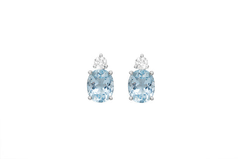 Aquamarine and Diamond 18K White Gold Stud Earrings - OUT OF STOCK