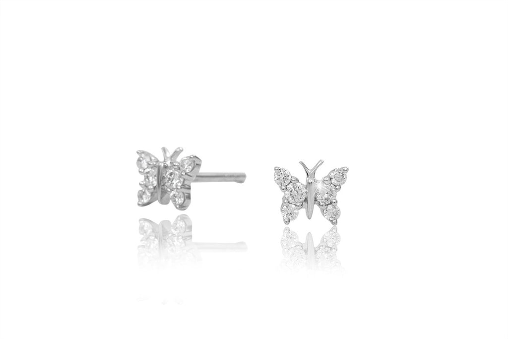 Diamond Butterfly 18K White Gold Stud Earrings
