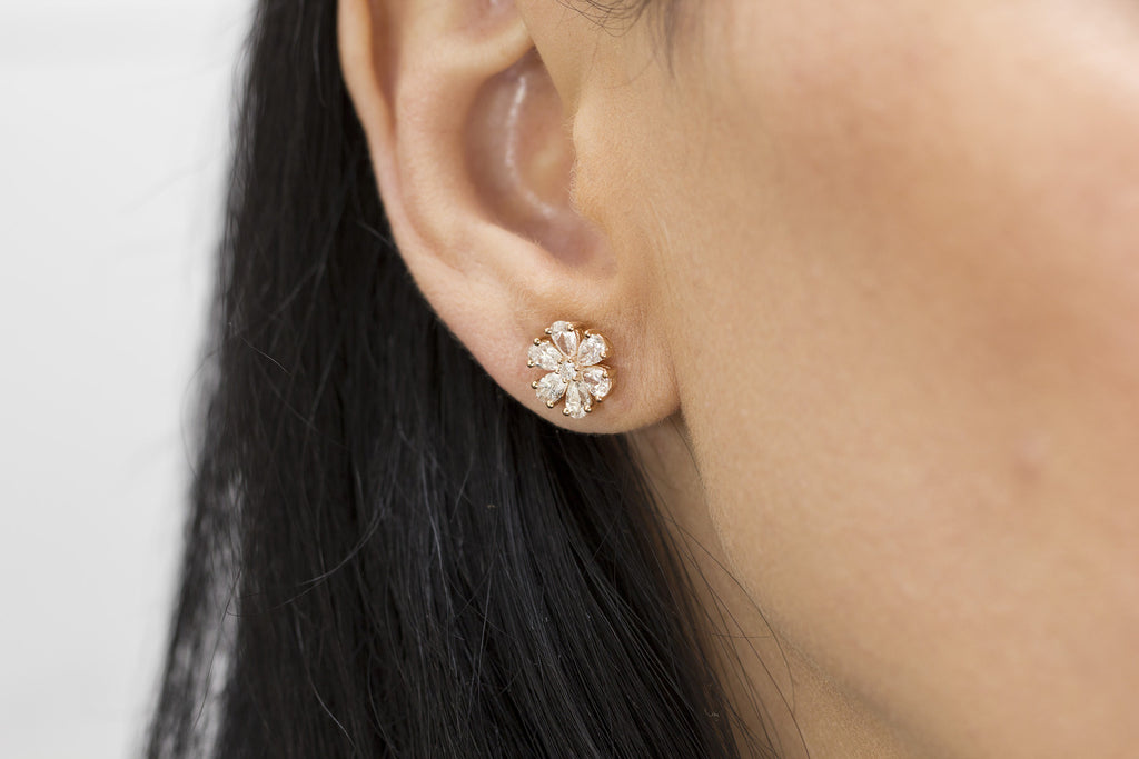 Diamond Flower 18K Rose Gold Stud Earrings