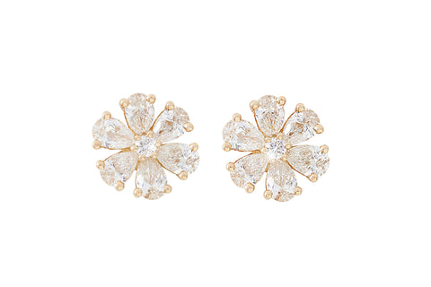 Diamond Flower 18K Rose Gold Stud Earrings