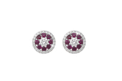 Ruby and Diamond Fancy 18K White Gold Stud Earrings