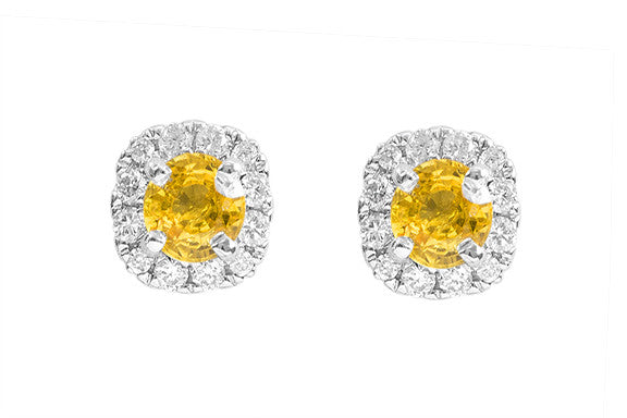 Yellow Sapphire  and Diamond 18K White Gold Earrings