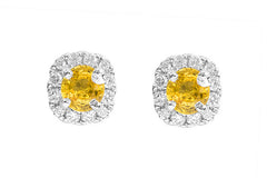 Yellow Sapphire  and Diamond 18K White Gold Earrings