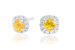 Yellow Sapphire  and Diamond 18K White Gold Earrings