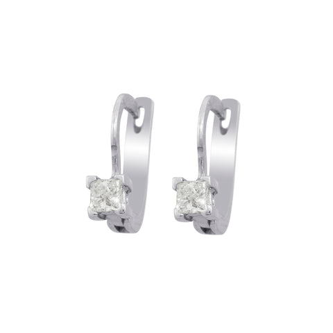 Princess Cut Solitaire Diamond Drop Dangle Leverback 18K White Gold Earrings
