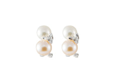 Pink & White Pearl and Diamond 18K White Gold Earrings