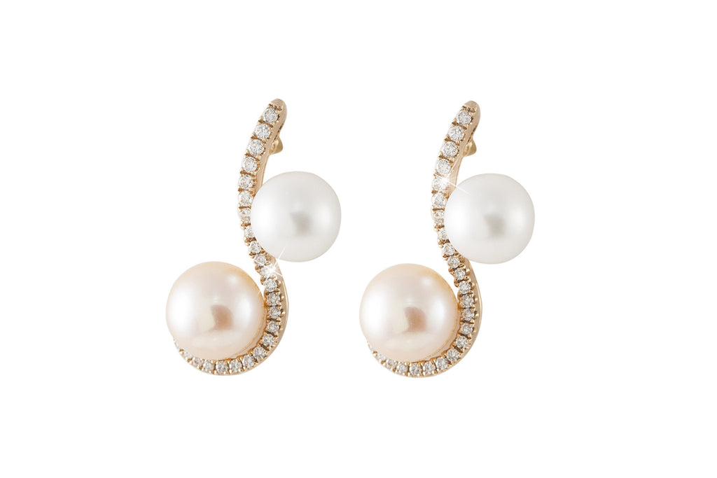 Pink & White Pearl and Diamond 18K Rose Gold Earrings