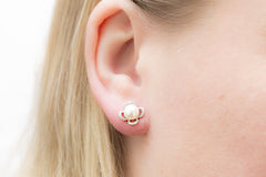 Pearl and Diamond Clover Design 18K White Gold Earrings