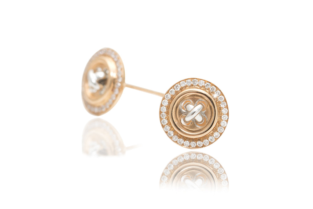 Diamond Button Design 18K Rose Gold Earrings