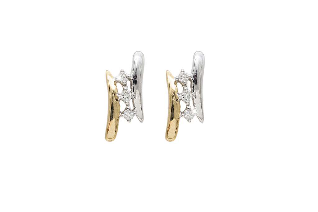 Three Line Diamond 18K White and Yellow Gold Earrings