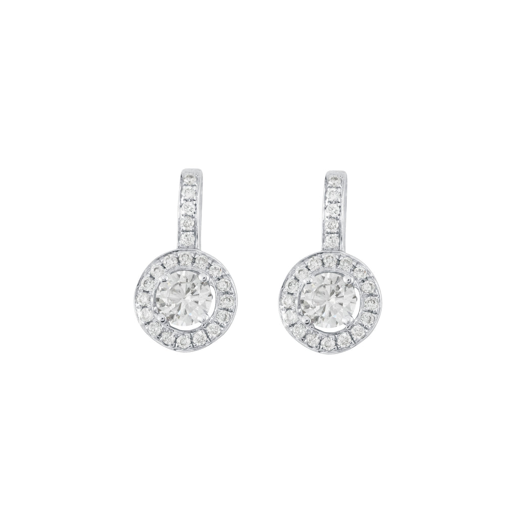 Diamond Halo 18K White Gold Earrings