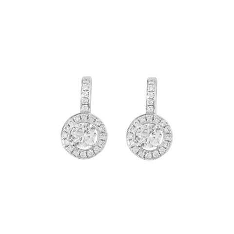 Diamond Halo 18K White Gold Earrings