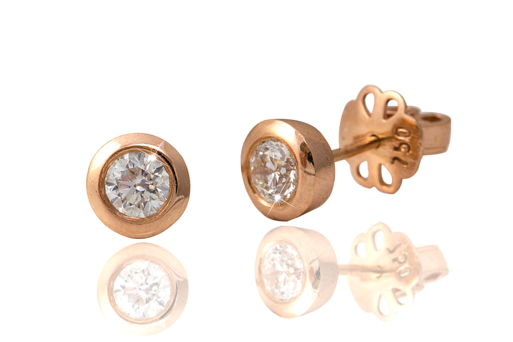 Rub Over Diamond 18K  Rose Gold Stud Earrings