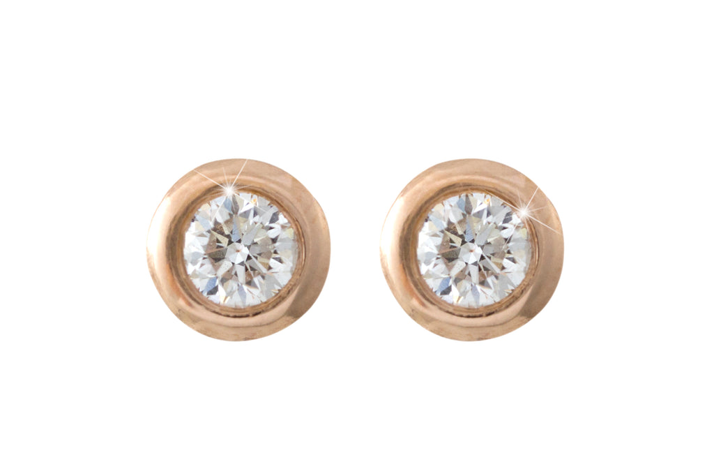 Rub Over Diamond 18K  Rose Gold Stud Earrings