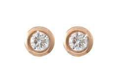 Rub Over Diamond 18K  Rose Gold Stud Earrings