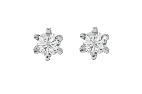 Six Claws Setting Round Brilliant Cut Diamond 18K  White Gold Stud Earrings
