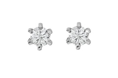 Six Claws Setting Round Brilliant Cut Diamond 18K  White Gold Stud Earrings