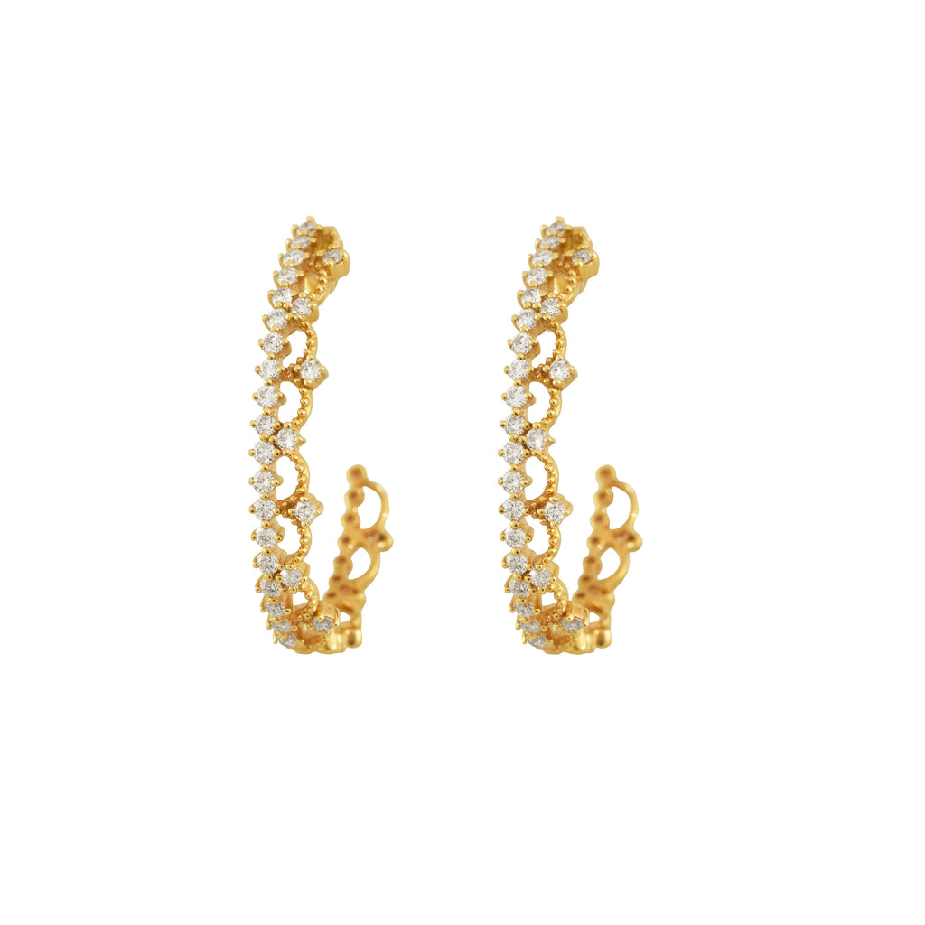 Tiara Shaped Diamond Hoops 18K Yellow Gold Earrings