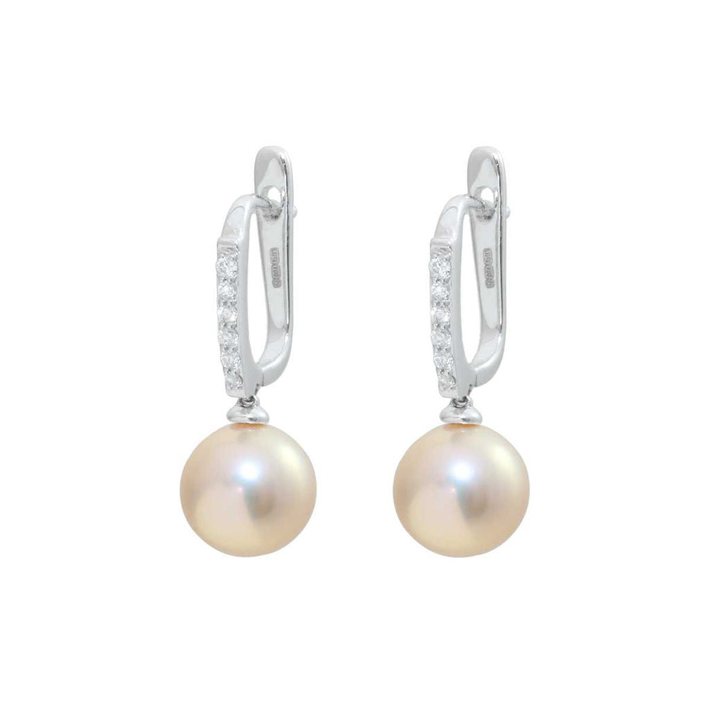 Pearl Dangly 18K White Gold Diamond Earrings
