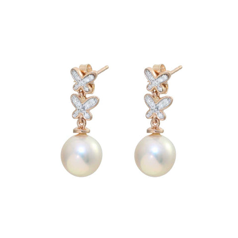 Pearl and Diamond 18K Rose Gold Earrings