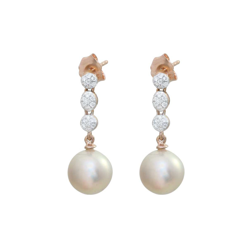 Diamond and Pearl 18K Rose Gold Dangly Earrings