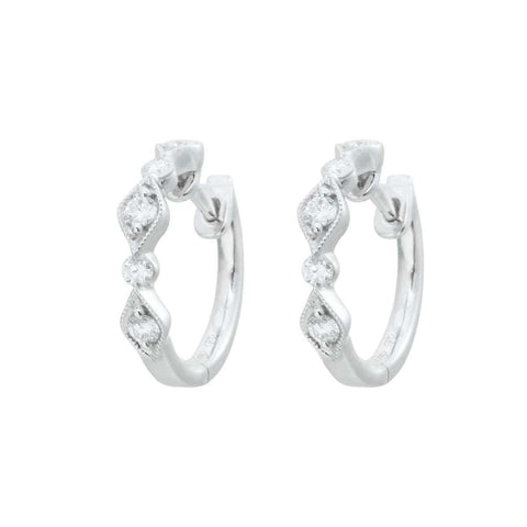 18K White Gold Hoops Diamond Earrings-OUT OF STOCK