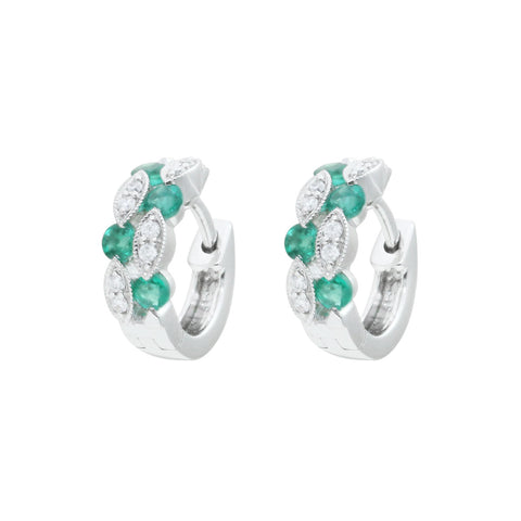 Emerald and Diamond Sleeper 18K White Gold Earrings