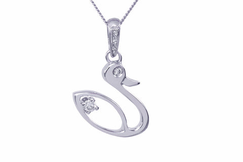 Swan Diamond 18K White Gold Pendant