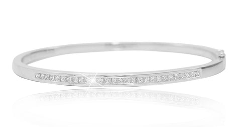 Princess Cut Diamond White Gold Bangle