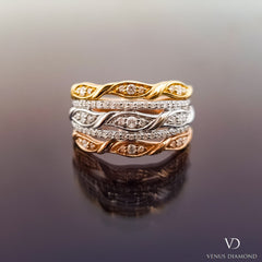 18k Three Colour of Gold Multi Stone Diamond Ring