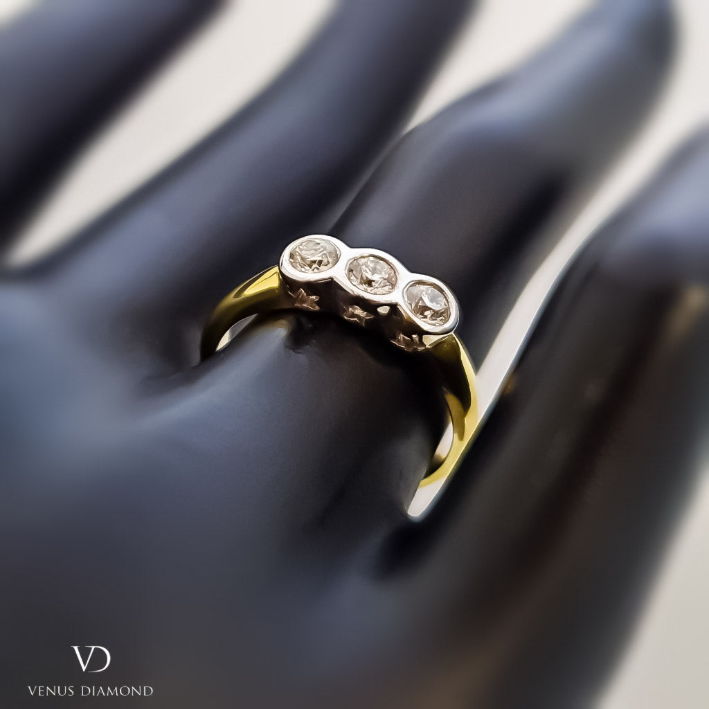 18k White and Yellow Gold Bezel Trilogy Ring