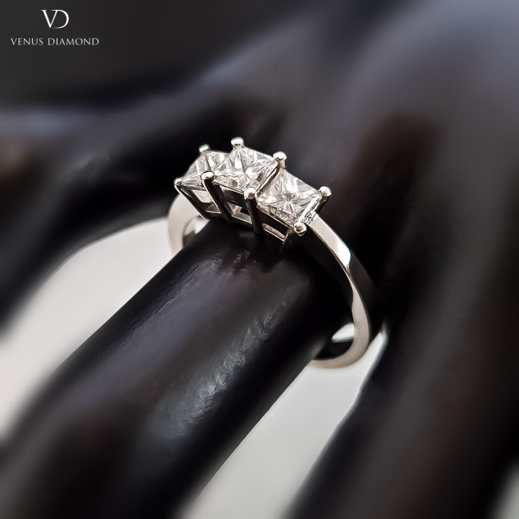Platinum Princess Cut Diamond Trilogy Ring