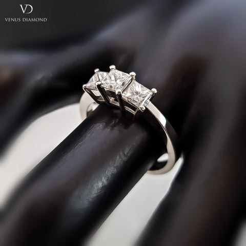 Platinum Princess Cut Diamond Trilogy Ring