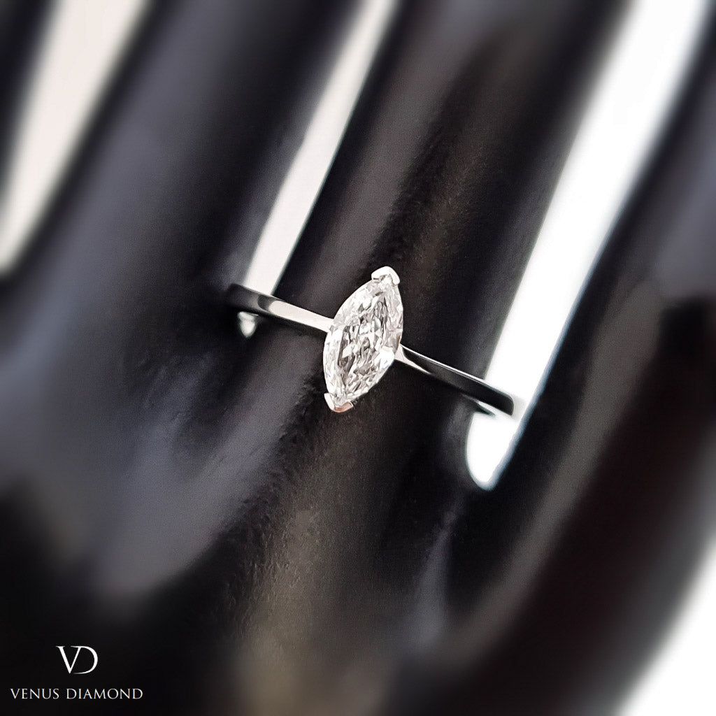 18k White Gold Marquise Cut Solitaire Engagement Ring