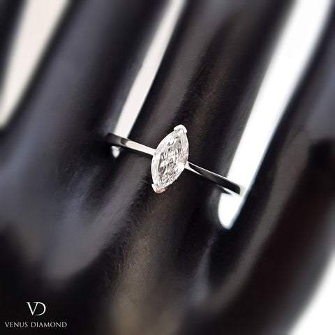 18k White Gold Marquise Cut Solitaire Engagement Ring