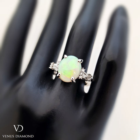 18k White Gold Diamond and Opal Ring