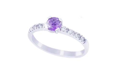 Amethyst and Diamond 18K White Gold Ring